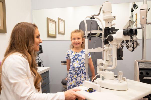 Pediatric exams are key in identifying myopia (nearsightedness) and amblyopia (lazy eye.)