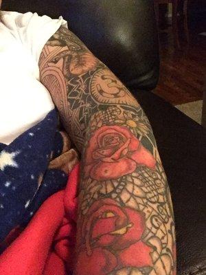 My full sleeve in the works by Jason. Quality work and such a great guy.