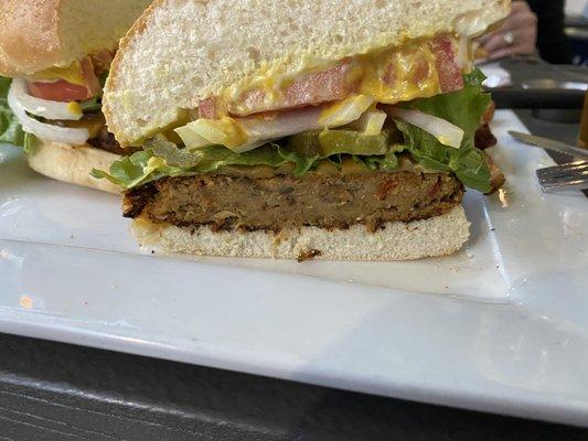 Veggie burger- their in house made patty (black bean based). Very tasty!