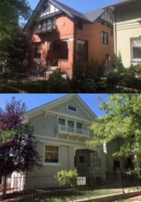 Before and after of an exterior painting project.