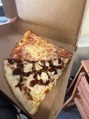 BBQ Chicken Pizza and cheese pizza