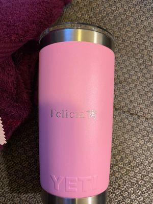 Pink Yeti mug Engraved. Call Engravedwithelegance, LLC , Pick up within an hour.