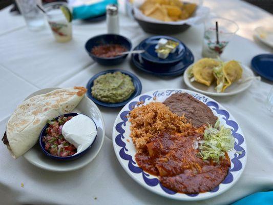 Family enchilada dinner and a chicken quesadilla