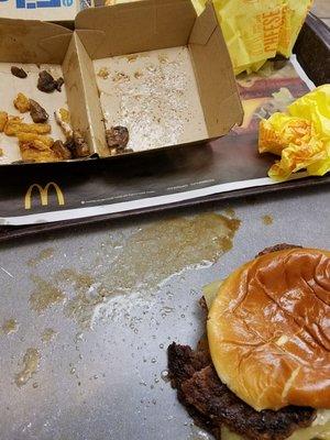 Double Mushroom Swiss Quarter Pounder with grease. Grease poured out of my sandwich as soon as I picked it up. Disgusting!