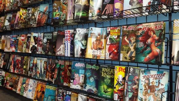 Nicely displayed wall of comics.