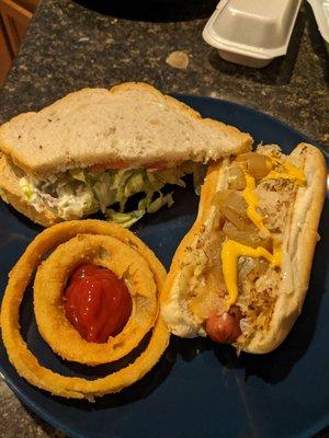 Tuna Salad Sandwich, Ruben Dog, and Onion Rings