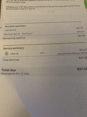 My bill for Internet has been $70 for years now they want $97 for the same service