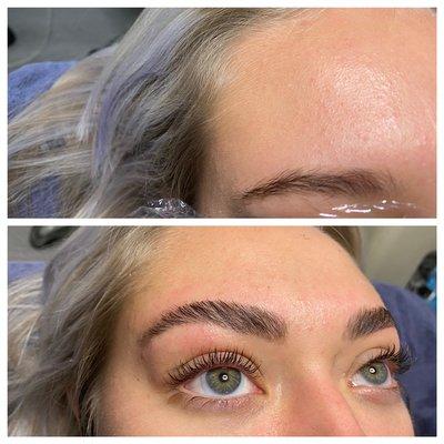 Before and after eyebrow lamination. The client was so happy!