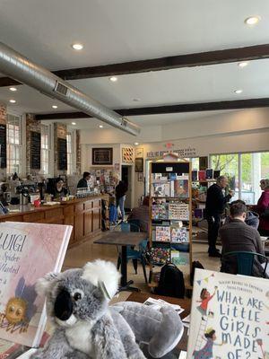 Main part of store, from children's section looking toward front door and coffee bar