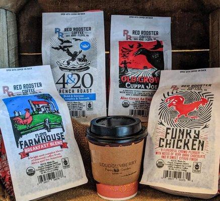 Organic coffee from Red Rooster Roasters in Floyd VA available at Loudounberry.