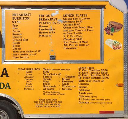 Updated menu from this food truck with a new paint job.