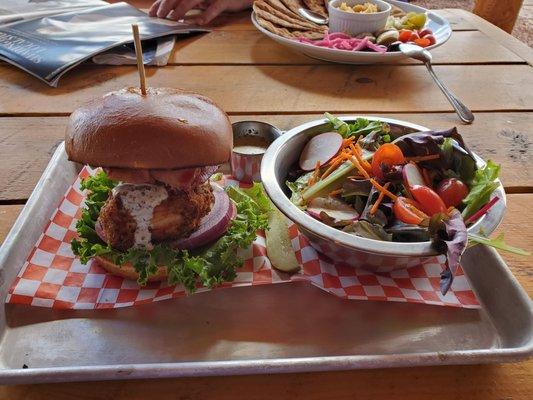 Chicken ranch sandwich with side salad