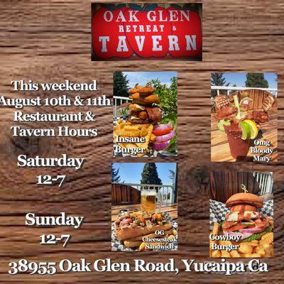 This weekends Tavern Hours