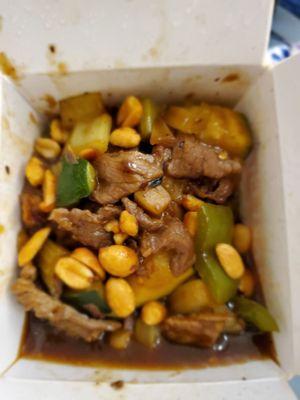 Kung pao Beef, (it's not too hot for those folks that don't like the heat. )