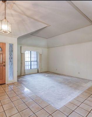 Before- Formal sitting area with 1980s chandelier.