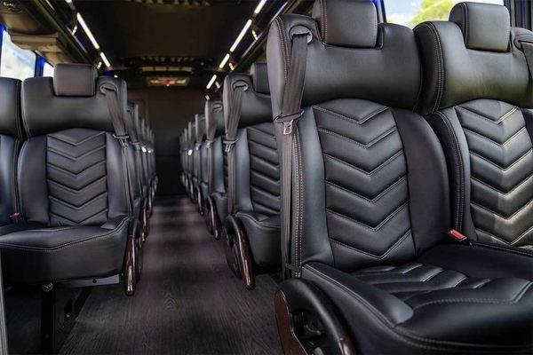 Executive Mini Coaches have leather seating, wood floors and more.