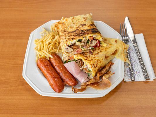 Breakfast bacon and sausage Crepe