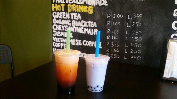 Thai and taro bubble teas