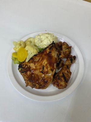 3 piece BBQ chicken dinner with potato salad and veggies only $14.99.  C'mon now.