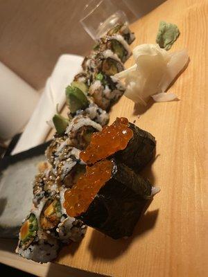 Eel rolls and salmon Ikura Salmon Roe