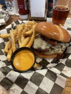 Example of one of the Burgers-  juicy and well seasoned. The sauce is the famous Mississippi "Come-back" sauce.