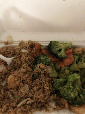 Shrimp and Broccoli lunch combo with fried rice