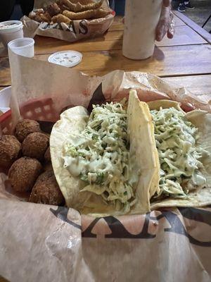 Grilled catfish tacos on flour tortillas and lime Cole slaw