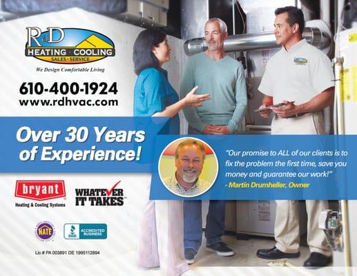 R&D Heating & Cooling Has Been Serving Customers For Over 30 Years!