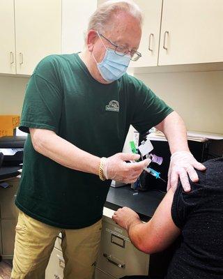 Meet The Vaccinator! Bryan McCutcheon, R.Ph. Certified Immunizer. We have J & J and Moderna vaccines available. Call or register on-line.