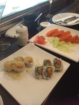 Spicy Alaskan maki and salmon sashimi