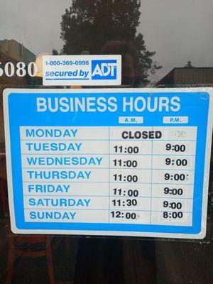 BusIness hours