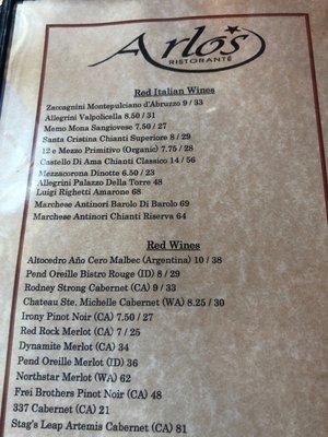 Partial wine list