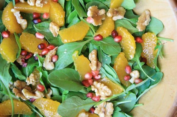 Arugula Salad with tangerine, walnut and pomegranate seeds