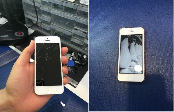 iPhone 5s screen replacement. Before and after. Done within 12 minutes.