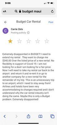 Review posted to Budget site