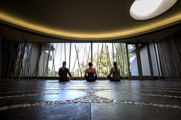 Yoga in the Labyrinth at Evensong Spa in Green Lake, WI.