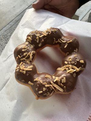 Toasted coconut with chocolate mochi donut