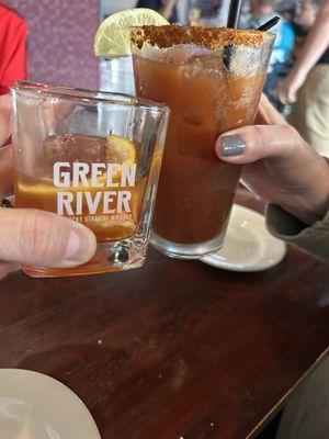 Smoked ol' fashioned and a Bloody