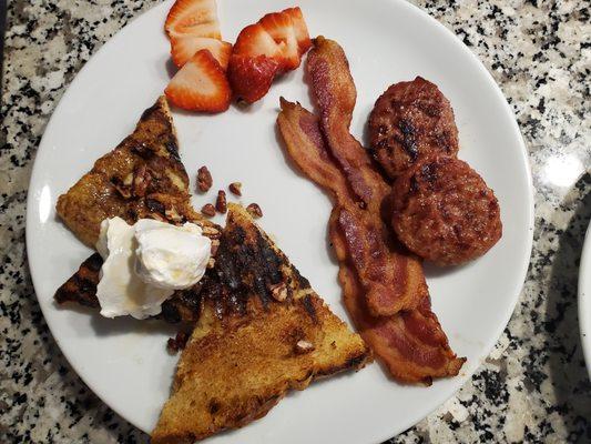 Sour Dough French Toast with bacon & Sausage