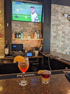 Aperol Spritz and Italian Sour while watching the Italy v. England Euro Finals