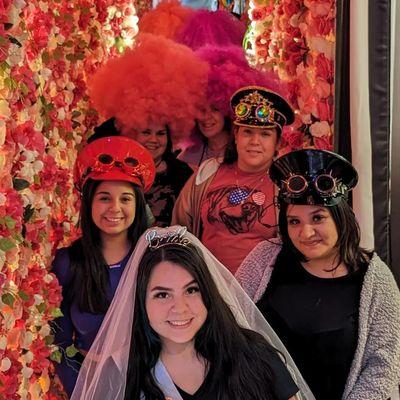 A few of the cute fun hats that they sell. Jace let us take a silly pic with the big wig, which was so much fun!