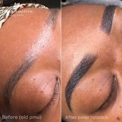 Before and after brow shading (ombré powder brows)