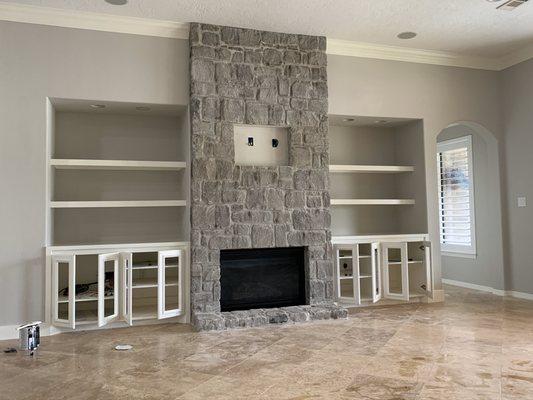 Living room stone and woodwork