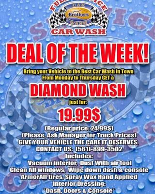 From today to thursday sep. 24 ask for a Diamond wash just for 19.99$!!!!!