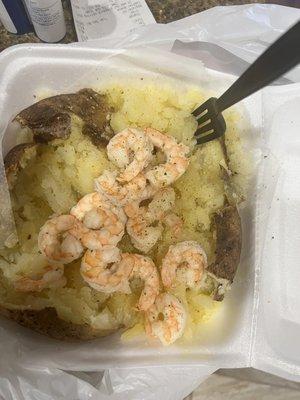 Personalized stuffed baked potato with shrimp