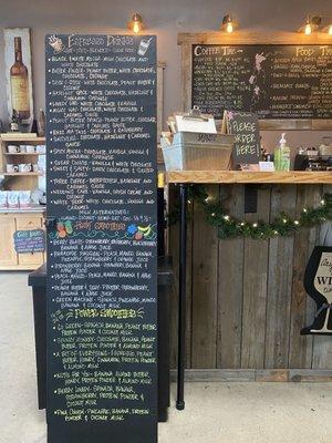 Menu for coffee and specialty items