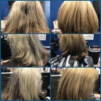 Before and after color cut and blow