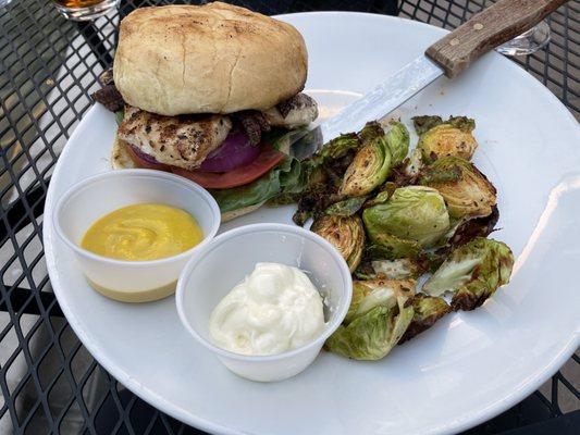 Chicken sandwich with roasted brussel sprouts