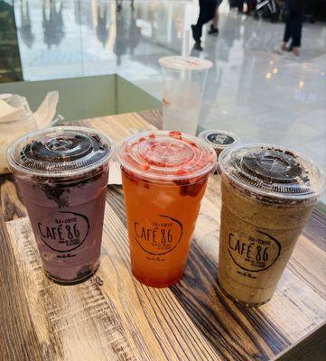 Ube Monster, Matcha Monster (looks like Oreo smooth), and Strawberry Calamansi!!