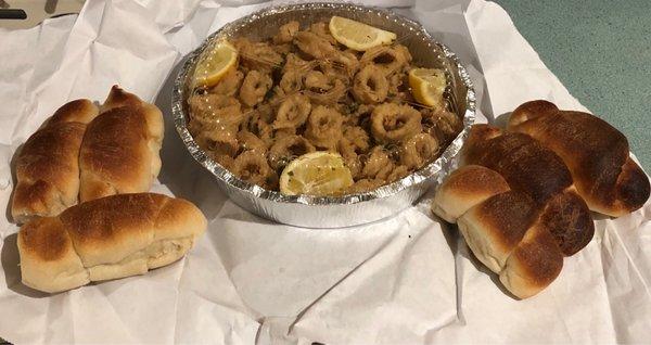 Calamari and rolls